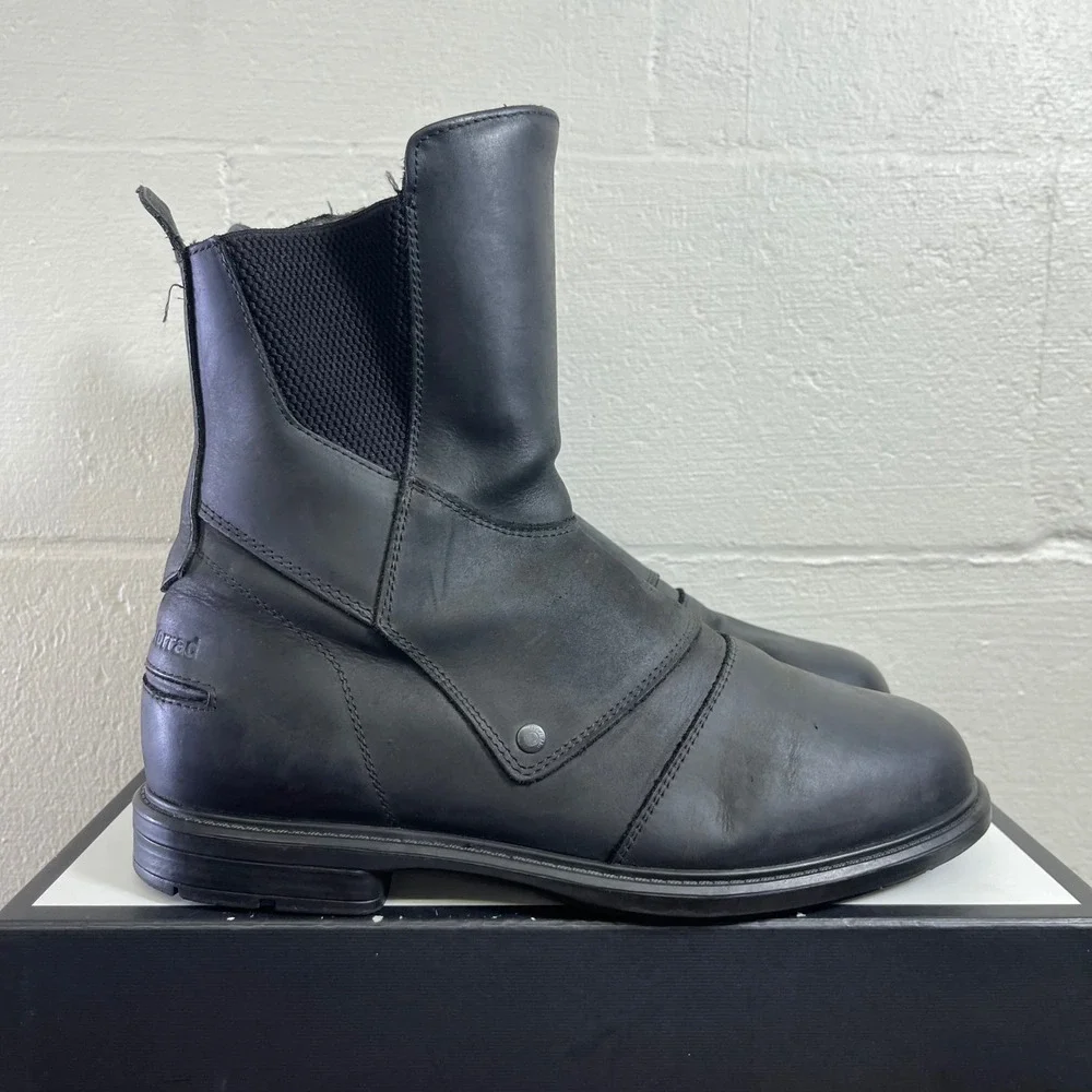 BMW Urban Black Leather Motorcycle Boots Side Zip Riding Shoes Men's 10.5 US